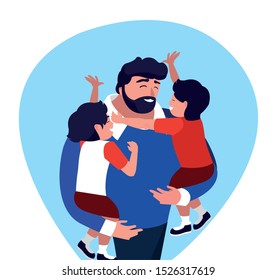 father with sons characters vector illustration design