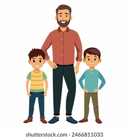 Padre con hijos. Arte conceptual para el Día del Padre. Ilustración vectorial plana en estilo de dibujos animados.