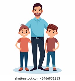 Padre con hijos. Arte conceptual para el Día del Padre. Ilustración vectorial plana en estilo de dibujos animados.