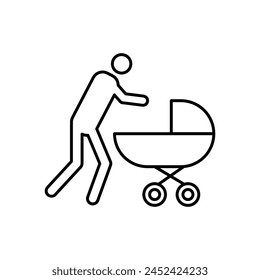 father with a stroller icon. vector flat liner illustration for web and app..eps