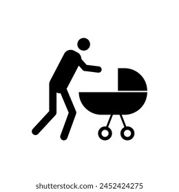 father with a stroller icon. vector flat black illustration on white background..eps