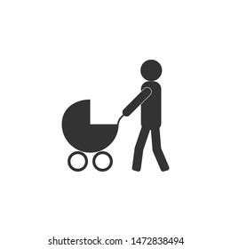 Father, stroller icon. Vector illustration, flat design.