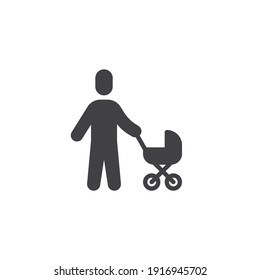 Father with stroller vector icon. filled flat sign for mobile concept and web design. Man and baby carriage glyph icon. Symbol, logo illustration. Vector graphics