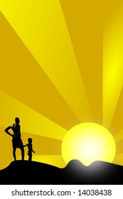 father and sunset