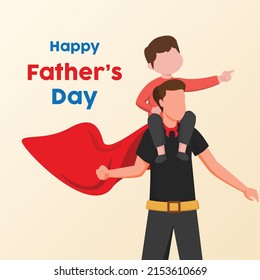 Father is superhero for his kid. Happy Father's day. Colored flat graphic vector illustration isolated on background.
