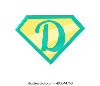 Father superhero symbol. Super dad icon. Super dad shield in flat. Green yellow element. Simple drawing. Isolated vector illustration on white background.