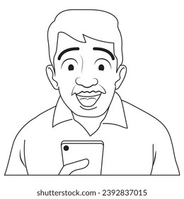 A father surpised by the phone cell in outline and vector format.