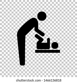 Father swaddles baby sign. Black icon on transparent background. Illustration.