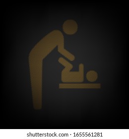 Father swaddles baby sign. Icon as grid of small orange light bulb in darkness. Illustration.