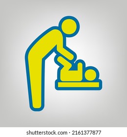 Father swaddles baby sign. Icon in colors of Ukraine flag (yellow, blue) at gray Background. Illustration.