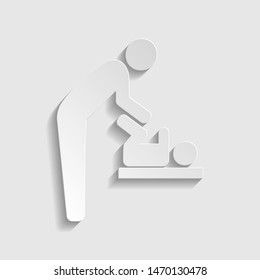 Father swaddles baby sign. Paper style icon. Illustration.
