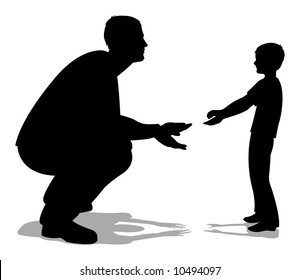 Father Talking With Son Silhouette Vector