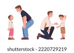 Father Talking and Speaking to His Son Answering Question Vector Illustration Set
