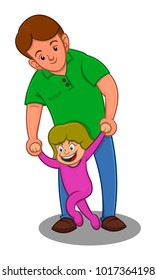 Father teach daughter to walking cartoon vector