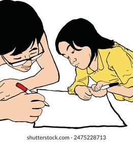 Father teaches daughter to draw various pictures, strengthens imagination