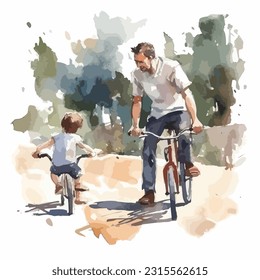 A father teaching his child how to ride a bicycle and emotional connection between father and child