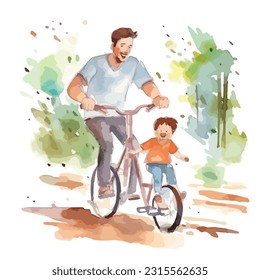 A father teaching his child how to ride a bicycle and emotional connection between father and child