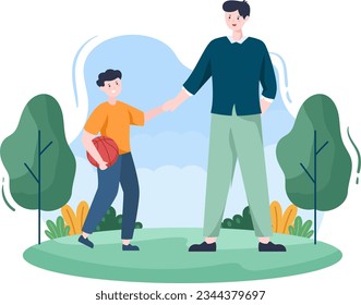 A Father Teaching His Son About Nature Vector Illustration