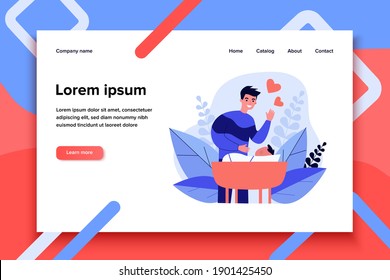 Father telling fairy tale to his baby. Cot, parenthood. Flat vector illustration. Family concept can be used for presentations, banner, website design, landing web page