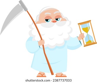 Father Time Man Cartoon Character Holding An Hourglass And Scythe. Vector Illustration Flat Design Isolated On Transparent Background