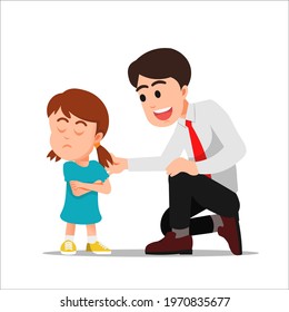 A father tries to talk to his angry daughter