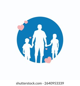 Father with Two Children Silhouette
