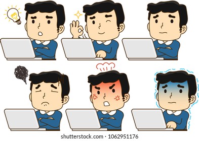 Father using a laptop computer set