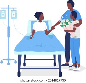 Father visiting daughter at hospital semi flat color vector characters. Full body people on white. Visitors in hospital isolated modern cartoon style illustration for graphic design and animation