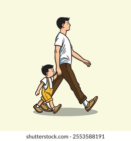 a father walking with his son