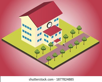 Father walks his son to school isometric 3d vector concept for banner, website, illustration, landing page, flyer, etc.