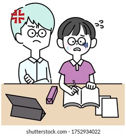 A father who is angry and hastens to study his child