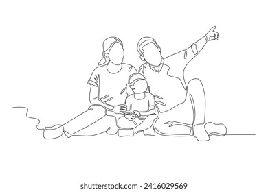 A father who tells something to his son. Family one-line drawing
