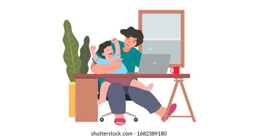 a father working from home preventing from corona virus, covid-19 pandemic
