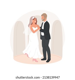 Father-daughter dance isolated cartoon vector illustration. Elderly father dancing with bride, wedding ceremony tradition, dance hall, daughter getting married, white dress vector cartoon.