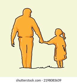 Fatherhood Color Icon. Dad With Son. Parental Connections Between Father And Son. Love And Support. Father Day Concept. Isolated Vector Illustration