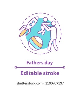 Fatherhood concept icon. Father's Day. Parenthood idea thin line illustration. Father playing with child. Vector isolated outline drawing. Editable stroke