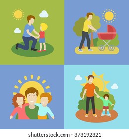 Fatherhood   father playing with children   illustration.