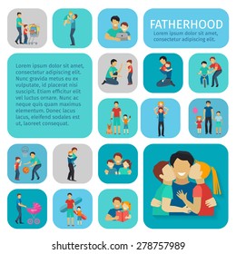 Fatherhood sport and leisure time flat decorative icons set isolated vector illustration