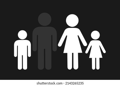 Fatherlessness - Nuclear fatherless family with missing and absent father  - single mother or widow with children. Vector illustration isolated on plain background.