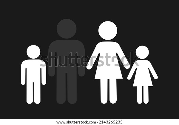 Fatherlessness - Nuclear fatherless\
family with missing and absent father  - single mother or widow\
with children. Vector illustration isolated on plain\
background.