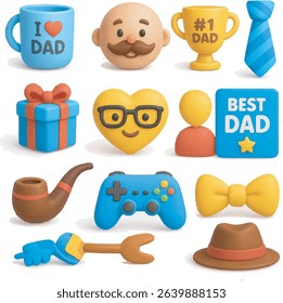 Father's Day 3D Icons Set - Cute Clay Style Illustrations