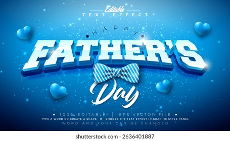 Father's Day 3D Text Effect Design Editable and Scalable Vector Graphic Style Effect with Shadow and Typography Lettering on Blue Background. Premium Father Day Illustration Mockup Template