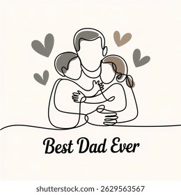 Fathers Day. Abstract family, dad and children. Vector illustration isolated on white background. continuous single line art hand drawing sketch.