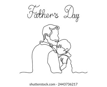 Fathers Day. Abstract family,dad and child. continuous single line art hand drawing sketch