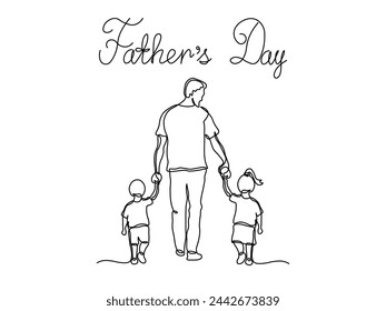 Fathers Day. Abstract family,dad and children. continuous single line art hand drawing sketch