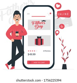 Father's day add to chart mobile marketing concept. Minimalist design. Vector illustration. EPS 10