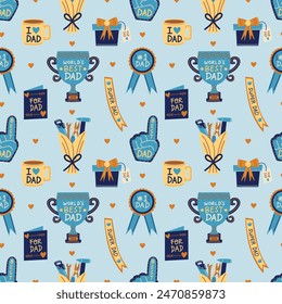 Father's Day Appreciation Award and Trophy on Pastel Blue Seamless Pattern Design