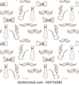 Fathers Day Background. Bow Tie And Moustache Seamless Pattern. Vector Illustration