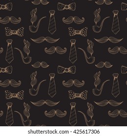 Fathers Day Background. Bow Tie And Moustache Seamless Pattern. Vector Illustration