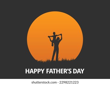 Fathers day background with dad and son in sunset landscape 